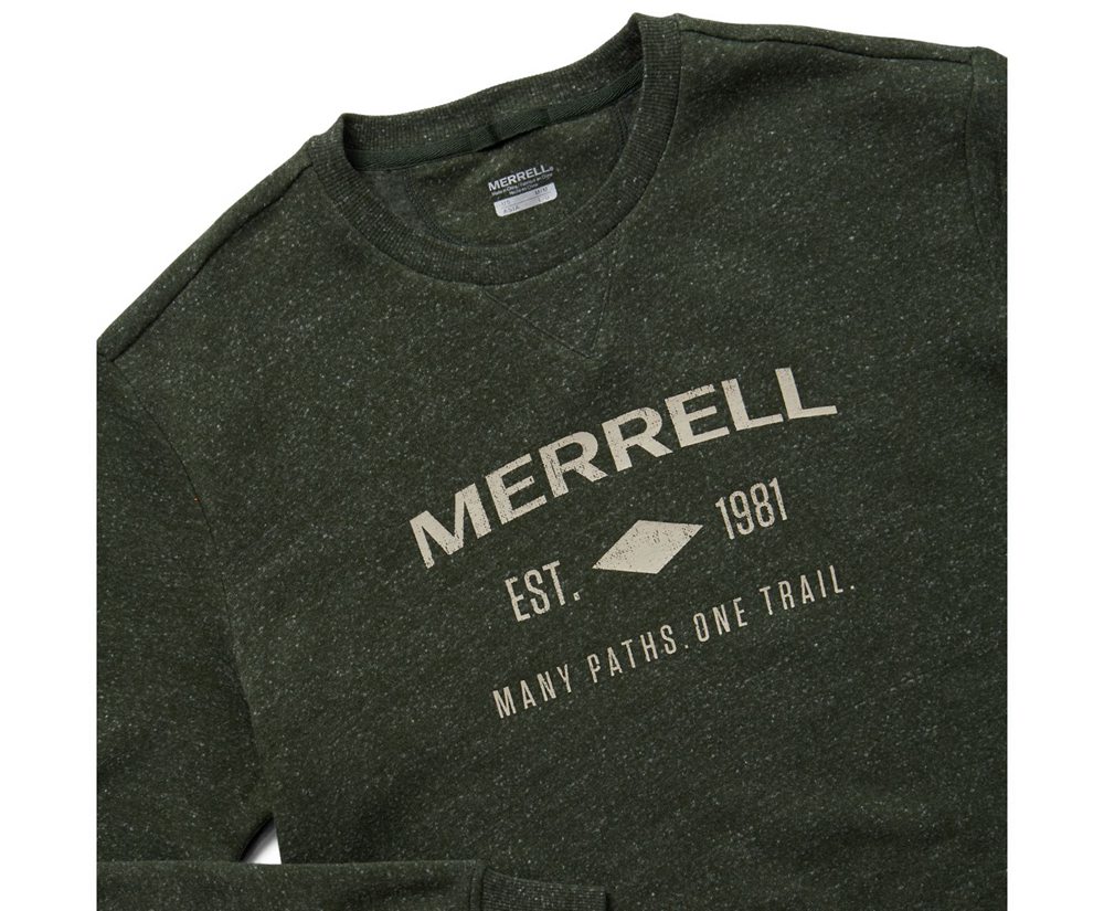 Pullover Merrell Męskie Oliwkowe - Est 1981 Wordmark Crewneck - 482619-FJM